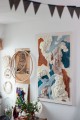 fiber art for walls in blue, cream and yellow.jpg